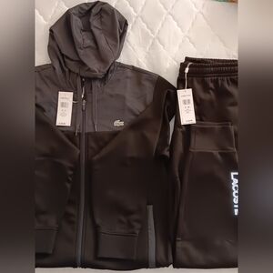 Authentic Lacoste Unisex  Sweatsuit- Full Zip Hoodie & Pants-Black/Grey-NWT